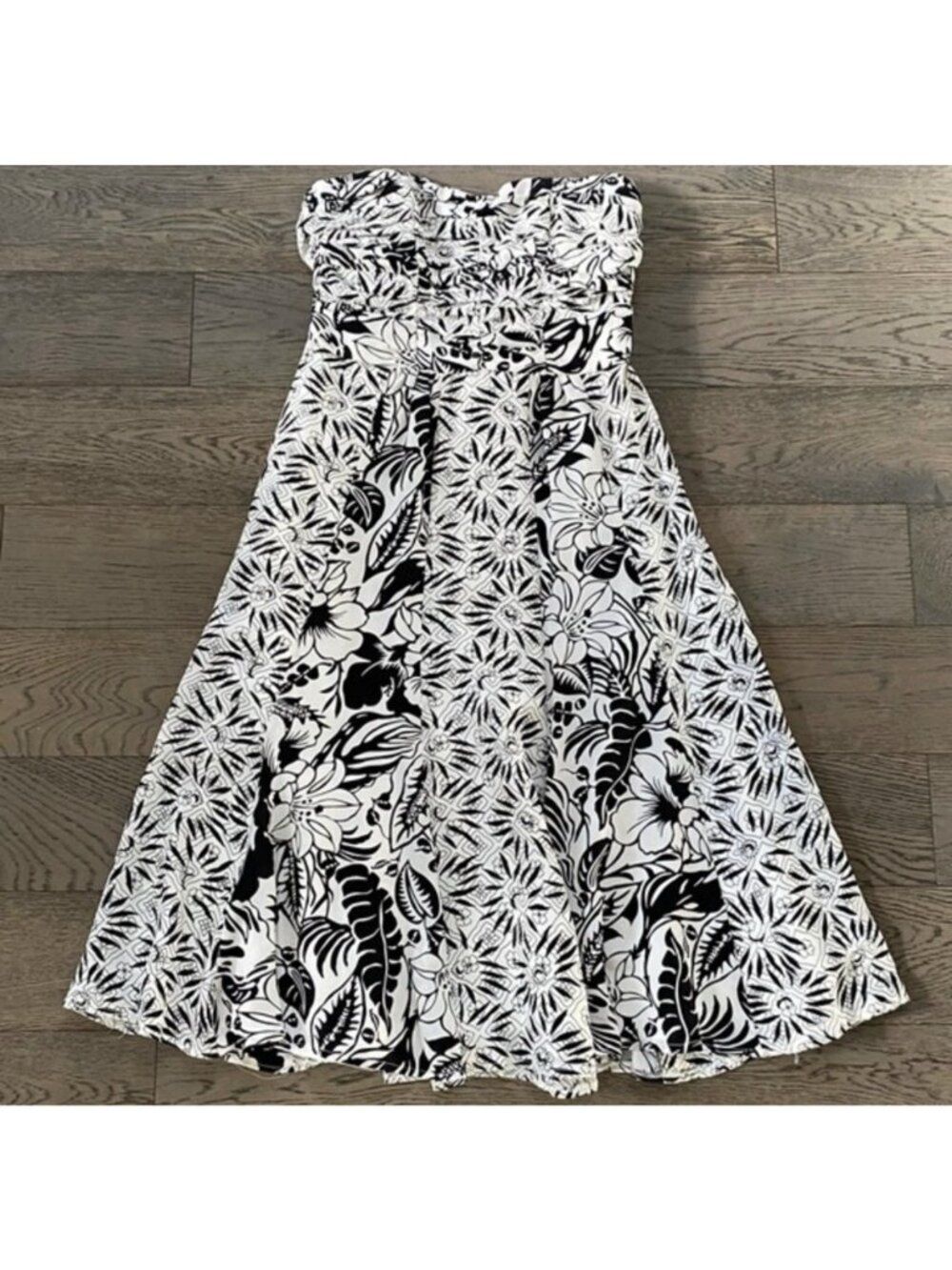 nanette lepore sahara sweetheart Silk black white tube strapless floral dress 0